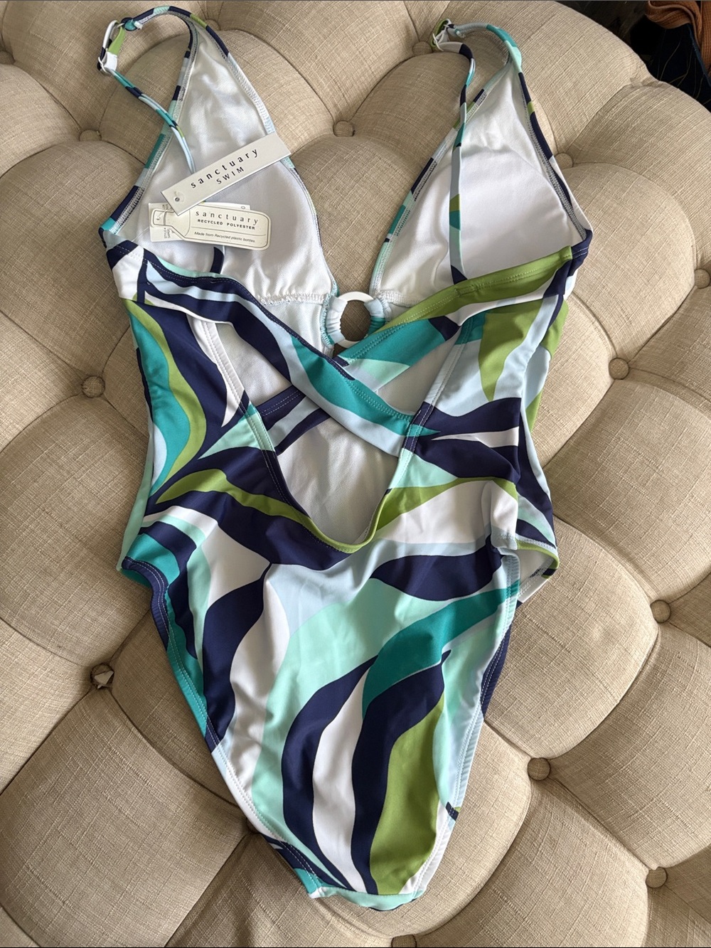 Sanctuary Teal Navy White and Lime Wave-Print One-Piece Swimsuit - Picture 2 of 6